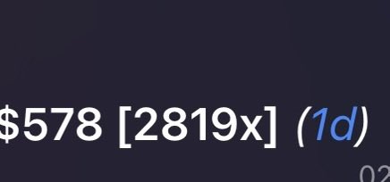 A dark interface shows "$578 [2819x] (1d)" in large white text, indicating a 578% gain on a 2,819x scan result over a one-day period, with "02" partially visible in the corner, likely representing the large returns users are posting from the meme stock/trading community.