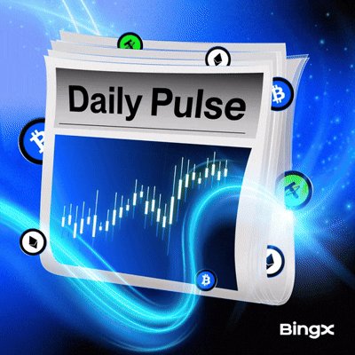 The image presents a graphic design featuring an open newspaper with a blue background displaying "Daily Pulse" written in white letters across the page. The central focus of the image is a graph that shows a price movement or trend for Bitcoin, represented by lines moving from left to right and downwards. Additionally, there are three Bitcoin coins placed around the edges of the image, along with various other coins scattered throughout. The post also includes information about the Treasury yield dropping to 4.398% and mentions a Treasury ETF with names such as "ETH" and "SOL".
