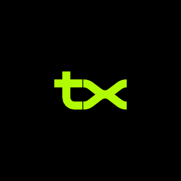 The image displays the "tx" logo in lime green against a black background, representing the Transaction Network X (TX) platform. This branding relates to the post about TX confirming that its XRPL bridge was exploited, with attackers using fake deposits to drain real XRP from its reserves on August 9.