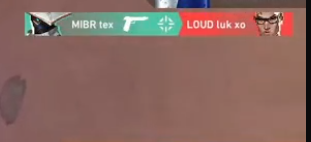 The image displays a competitive gaming scoreboard showing "MIBR tex" versus "LOUD luk xo" with team logos, likely captured during an esports match. The "vendo nft raro" (selling rare NFT) caption suggests the user is humorously advertising a rare in-game item or moment as an NFT for sale.