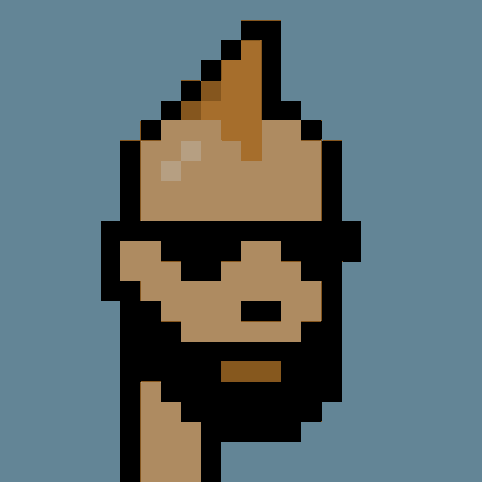 A pixel art portrait of CryptoPunk #3606, featuring a mohawk hairstyle against a blue background. The image corresponds to the recently sold NFT for 36.50 ETH ($70,100 USD).