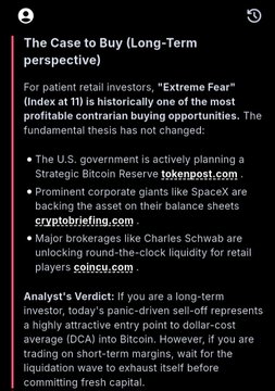 The image shows a screenshot of a message or app screen that contains information about buying Bitcoin with an "@RAFA_AI" icon. The text provides details about the user's decision, their intention to buy Bitcoin, and the sources they used for information on this topic. It also mentions that the US government is planning to sell Bitcoin due to extreme fear of it becoming too valuable or having a destabilizing impact on the economy.