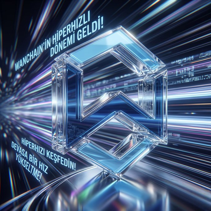 The image features a large, blue and silver cube logo that says "Wanchain Enters the Hyperspeed Era" written in multiple languages including English, Spanish, French, Italian, German, and Russian. The background of the image is black with white lines, giving it an artistic and futuristic appearance. The text on the image also includes phrases such as "Wanchain Enters the Hyperspeed Era", "Cross-Chain Bridges Are Now Lightning Fast Hello Web3 family Wanchain", and "Hyperspeed Now".
