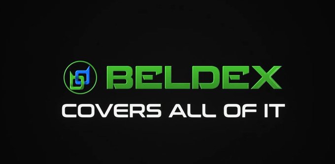 A black screen displaying the green and blue "BELDEX" logo with the tagline "COVERS ALL OF IT".