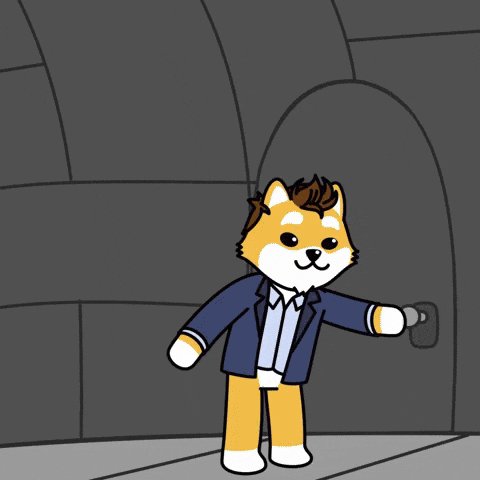 The image features a cartoon dog wearing a suit, standing next to an open door with its paw extended towards it. The background of the image is black, which contrasts with the yellow fur of the dog. The caption "Green mode" suggests that this scene might be related to a video game or animation where the player's character has a unique color scheme and can interact with their environment in various ways.