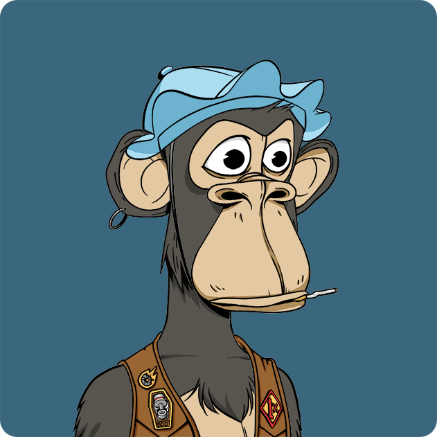 A cartoon illustration features a monkey wearing a blue bandana and brown vest, with a cigarette in its mouth, set against a solid teal-blue background.