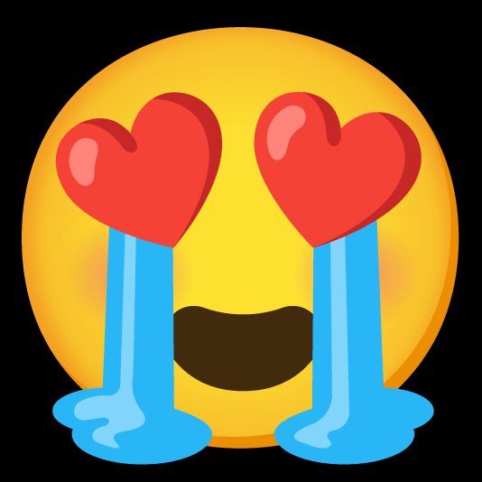 A cartoon emoji with a smiling yellow face and red heart-shaped eyes crying large streams of blue tears.