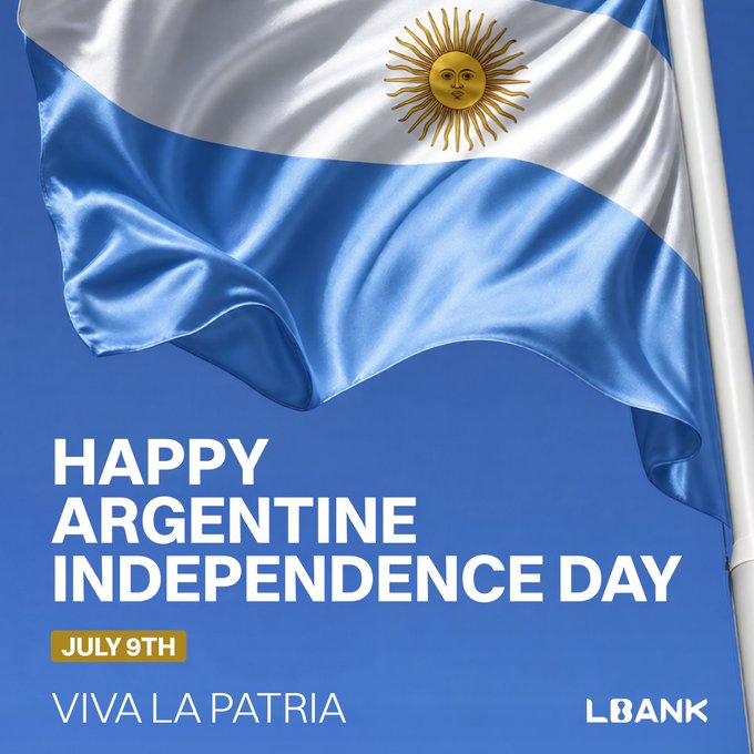 This image commemorates "Happy Argentine Independence Day" on July 9th, featuring the Argentine flag and text "VIVA LA PATRIA" alongside the LBANK logo, which ties into the accompanying post's message of celebrating Argentina with global fans.