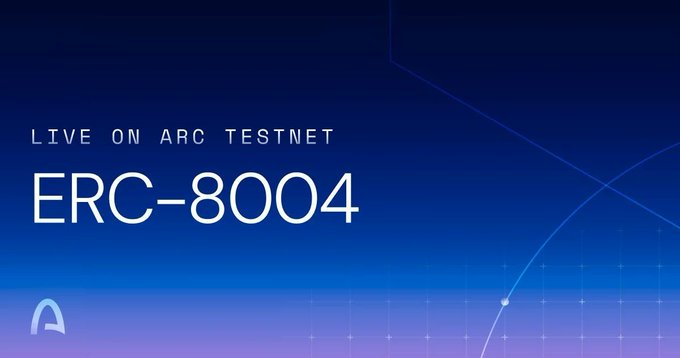 The image shows a banner with white text that reads "Live on Arc Testnet ERC-8004", which indicates that the post is live and related to the Arc platform, specifically about agents building their reputation on the platform. The text also mentions that this new feature enables verifiable identity, discoverability, and portable reputation for autonomous agents. This means that agents can now build a positive online presence by showcasing their skills and experience through their actions, rather than relying solely on personal connections or references.
