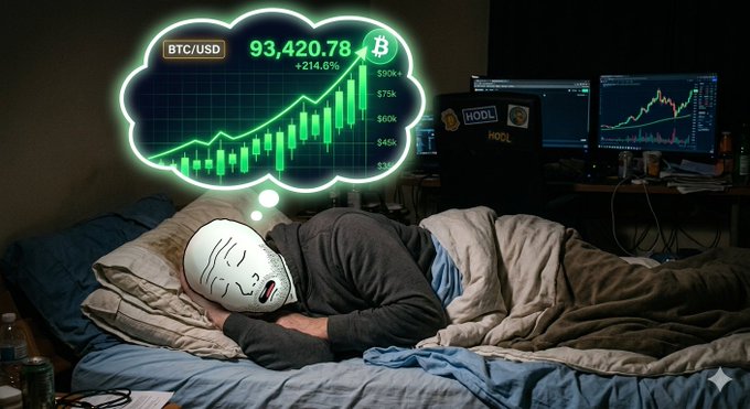 The image features a person wearing a mask with their face appearing as if they are sleeping, lying down on a bed. They have a pillow behind them for support while also holding an object that appears to be a "wojibillions" card, which has several numbers on it. The mask's design resembles a brain, giving the impression of intelligence and sleepiness simultaneously. The person is in a room with multiple other elements, such as a computer monitor, keyboard, and mouse on a desk nearby. Another computer monitor can be seen further back in the scene.