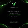 Velora AI campaign card on a dark green background featuring a stylized V logo and the invitation "WHAT YOU CREATE WILL BE EXPLORE A CRYPTO PROJECT THIS TWIST!"