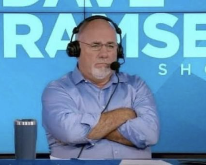 The image features an older man wearing glasses, a blue shirt, and headphones sitting at a desk with his arms crossed. He appears to be listening to something or watching television while wearing headphones. The background of the image shows a TV screen displaying "David Ramse Show". There is also a cup placed on the desk in front of him.