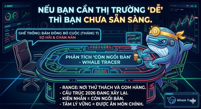 A Vietnamese-language promotional graphic for 'Whale Tracer' featuring a whale mascot and text about market psychology, whale analysis, and trading strategies.