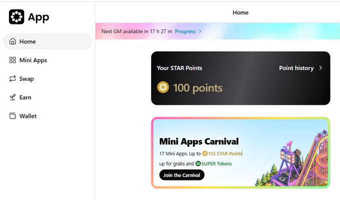 The image displays a screenshot of an app or website page featuring an infographic titled "Star Points" with a colorful design. The infographic includes information about an event called the @Startale Group deal for 100 points, which seems to be related to mini apps or carnivals in the background. However, the market displayed on the screen is not looking good, as indicated by the text, causing the app user to feel uncertain about its accuracy and reliability. The post suggests a bearish market condition and encourages users to grind on X or Airdrop to ease their mind before closing time. This advice might be beneficial for app users who are interested in participating but unsure if it's worth investing their points at this particular moment.