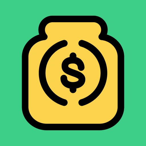 A flat-design icon depicting a yellow money jar with a dollar sign ($) inside on a green background.