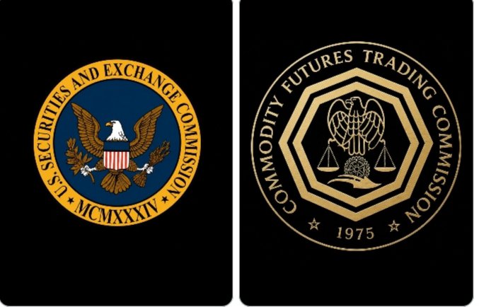 The seals of the U.S. Securities and Exchange Commission (est. MCMXXXIV) and the U.S. Commodity Futures Trading Commission (est. 1975) displayed side by side.