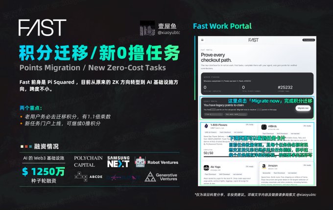 The image shows a poster for a new app called Fast Work portal, which is designed to help users migrate their data between different platforms. The poster features a green background with white text that explains the purpose of the app and provides details about its features. It also includes logos for various companies such as Polychain, Samsung Next, and AI.