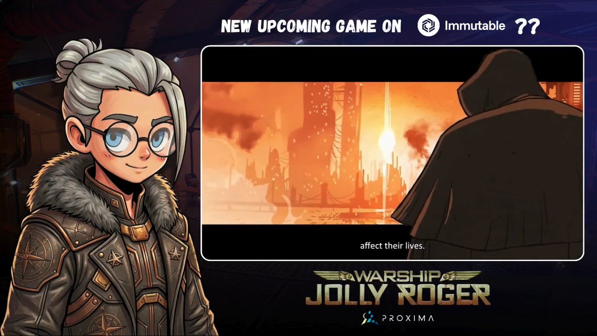 The image features a cartoon character wearing glasses standing next to a poster of a video game trailer. The caption below the poster reads "New Upcoming Game On", indicating that there might be a new game coming soon. The poster also includes a link to the Immutable Play FB page, where the post is shared by @studioproxima.