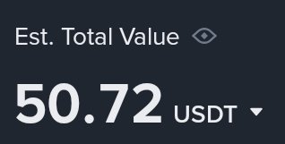 The image shows a cryptocurrency balance display reading "Est. Total Value 50.72 USDT." It relates to the post by showing the giveaway amount, as the user is giving away approximately $50 USDT to three reply guys, matching the displayed balance.