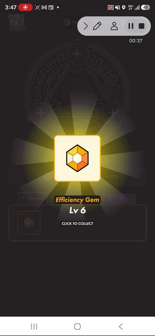 The image shows a phone screen with an app icon, which appears to be a game or puzzle. The main focus of the image is a yellow diamond-shaped object that stands out against the black background. The text "Efficiency Gem" is displayed on the screen, indicating that this is a game related to efficiency and gemstones.