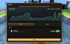 In the image, there's a screen of a computer game setting that displays a diamond bar graph with a value of 50,000 and the price per diamond being around 7.36. The graph shows diamonds on the y-axis, and their respective values on the x-axis. On the right side of the screen, there is a buy button which is currently empty. This suggests that no diamonds have been bought yet or sold by an NPC (Non-Playable Character).