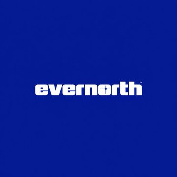 The 'evernorth' logo displayed in white bold lowercase text centered on a solid blue background.