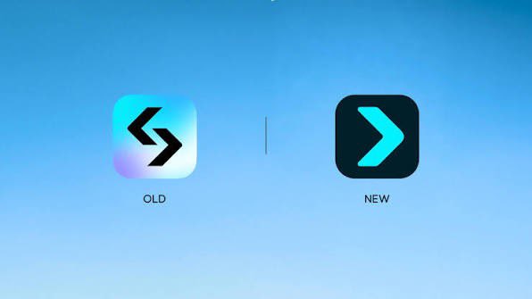 An interface screen compares an 'OLD' stylized icon to a 'NEW' chevron icon against a blue gradient background.