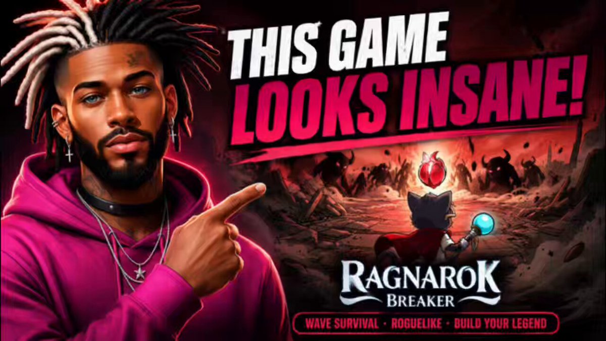 The image features an advertisement for a video game called "Ragnerock". The poster includes a man with dreadlocks pointing at something, possibly a character or a part of the game's interface. The text on the poster reads "This Game looks Insane!", indicating that the gameplay is out of this world. It also mentions that the game is about a character named "Ragnerock" and features elements such as wave survival, build your own legend, and more.