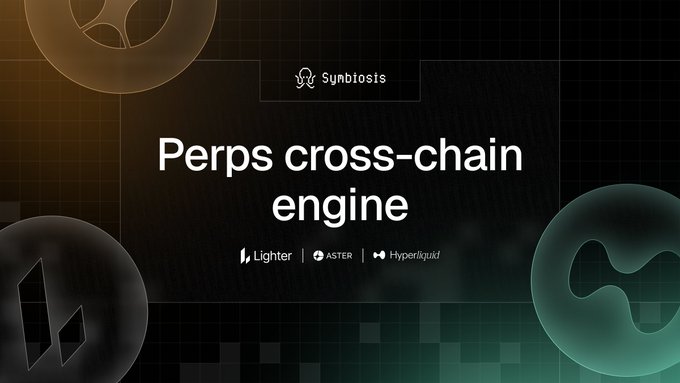 The image features a black-and-white graphic displaying logos related to a DEX trading platform called @HyperliquidX, @Lighter_xyz, and @Aster_DEX. It seems that users can deposit their token into these platforms for trading purposes. The text in the image says "Perp DEX traders, this is for you: deposit into @ HyperliquidX , @ Lighter_xyz , and @ Aster_DEX from any chain and token." This suggests that the platforms are designed to facilitate transactions between different chains or tokens using a cross-chain approach. The layout of the image places all these logos together, providing a clear understanding of the trading possibilities offered by the platform.