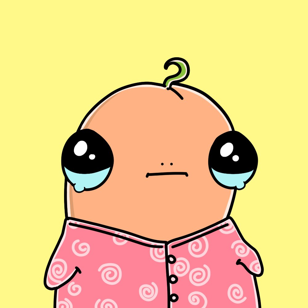 The image features a cartoon character, likely a baby or toddler, wearing a pink shirt with white swirls. The character appears sad due to its teary eyes, giving off an impression of distress. The caption provided suggests that this character might be related to the Ethereum Mint project and is in phase 1 of the Mint launch.