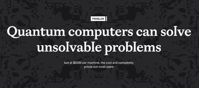 The image shows a banner with white text and black illustrations of a computer and a code. The banner begins by discussing "Quantum computers can solve unsolvable problems" and then mentions that most people still see them as future technology. It connects this idea to an AI-based network, where useful computing matters and vision surrounds the integration of quantum and Web3 technologies. This network focuses on combining these innovative ideas into a cohesive and beneficial structure for both user experience and problem-solving purposes.