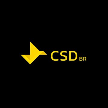 A logo on a dark background displaying 'CSD BR' in yellow text with a stylized downward arrow pointing diagonally.
