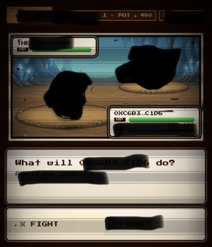 A screenshot from the Game Boy Pokémon battle interface showing the text 'What will [REDACTED] do?' with a 'FIGHT' option highlighted.