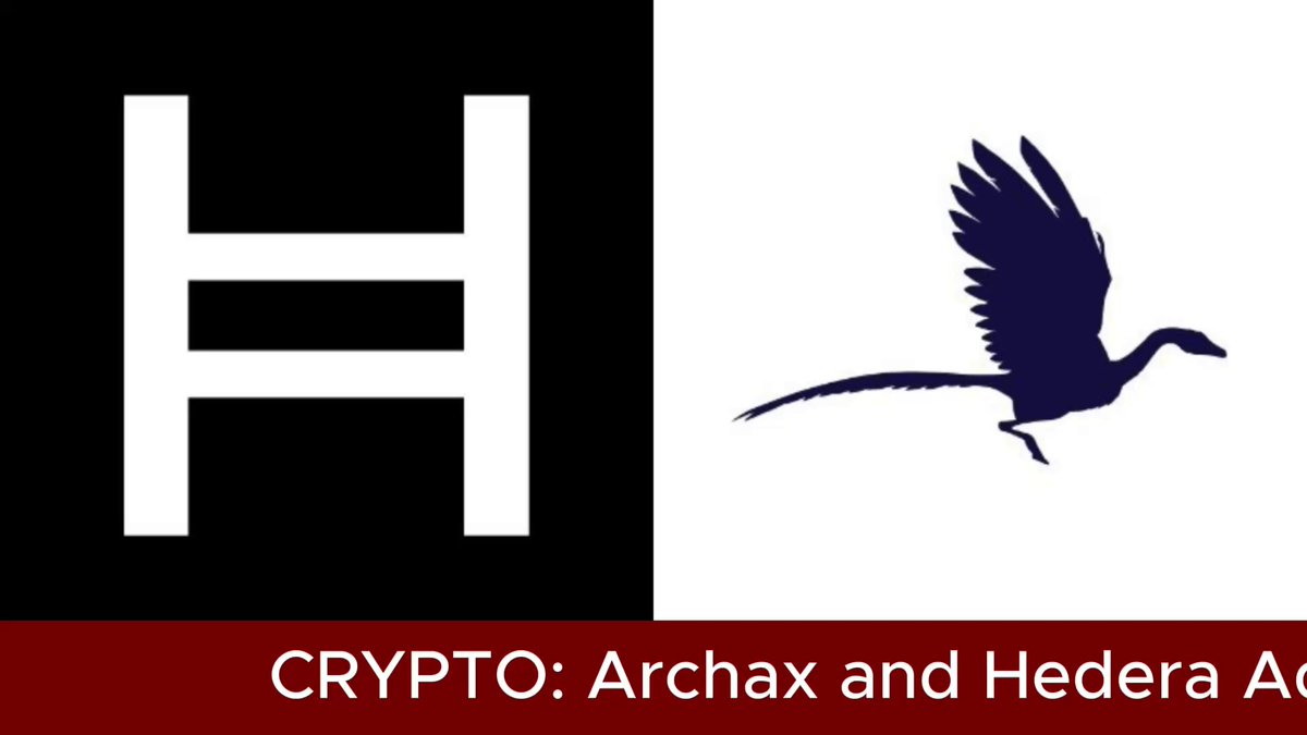 The image features a banner with the words "Crypto" written above a bird flying over a flag that has the letter "H". Below this, there are two lines of text discussing the Archax and Hedera Acts. The focus on these elements suggests that the image is related to cryptocurrency or blockchain technology in some way.