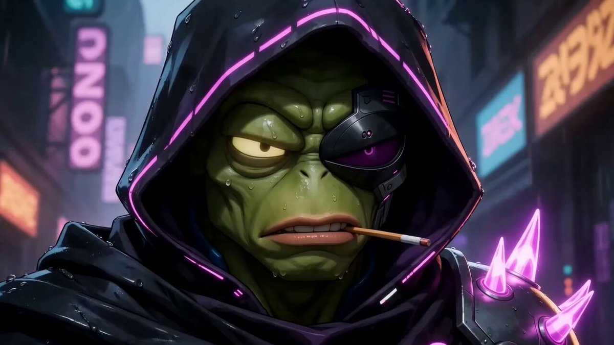 The image features a green monster with a hooded head, smoking a cigarette while wearing a black robe. The caption reads "This is what we mean by 'still RARE. Not just rare supply. Rare patience. Rare convo. Rare IP that keeps evolving."