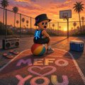 An animated image of a Disney-style Mickey Mouse character kneeling on a boardwalk with 'ME ❤️ YOU' written in chalk on the ground, with palm trees and a sunset in the background.