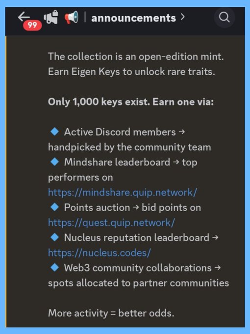 The post contains information about the announcement of an event related to Quantum Echoes NFT minting, including instructions for gaining Eigen keys. It also mentions that there are 5 methods to earn a spot at this gathering.