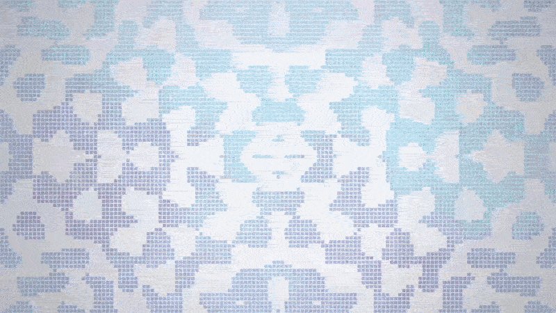 The image features a large abstract pattern with blue and white squares arranged in a grid-like fashion. The pattern has a geometric design that appears to be made of small square tiles, giving it an interesting texture. The background color of the image is gray, providing a neutral backdrop for the vibrant colors of the pattern. The text "teamed up with @quipnetwork the den's got spots for their quantum echoes drop, 1,000 supply, on-chain generative, free mint raffle's coming in discord soon." is present, which seems to be related to the image or its creator.