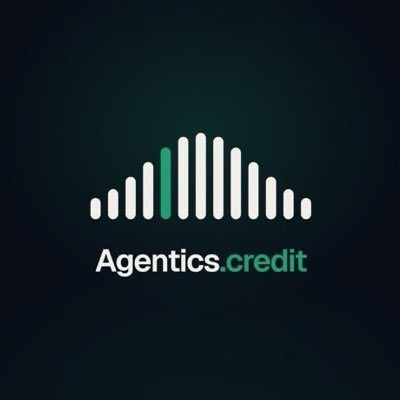 The Agentics.credit logo, featuring a stylized green and white equalizer-style icon forming a bell curve shape.
