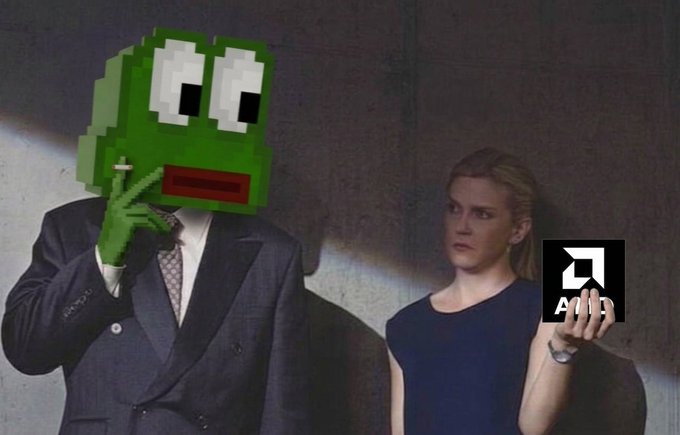 An edited image showing a man in a suit and a woman in a black dress, both with pixelated green faces replacing their original features, with the man making a hand gesture and a black square logo in the bottom right corner.
