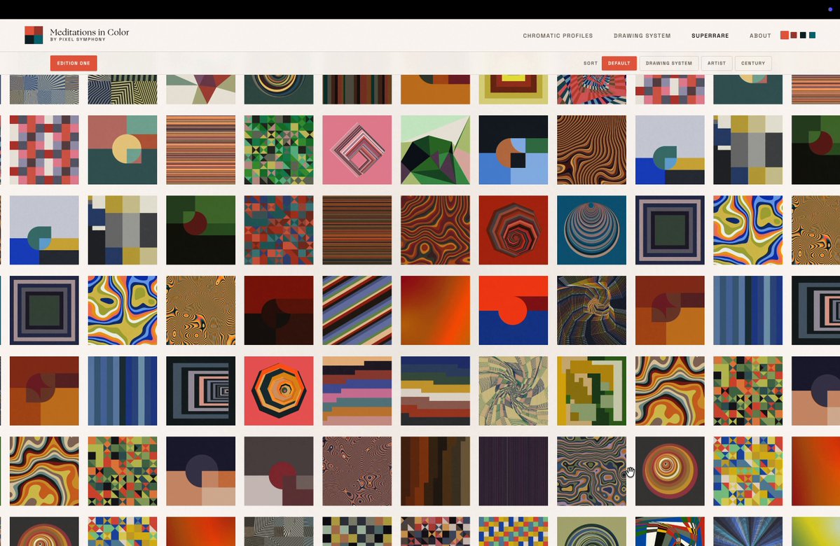 The image shows a website with a grid of various colorful paintings displayed, likely for sale or viewing purposes. The website appears to be focused on art and possibly offers a curated selection of works from different artists and time periods.