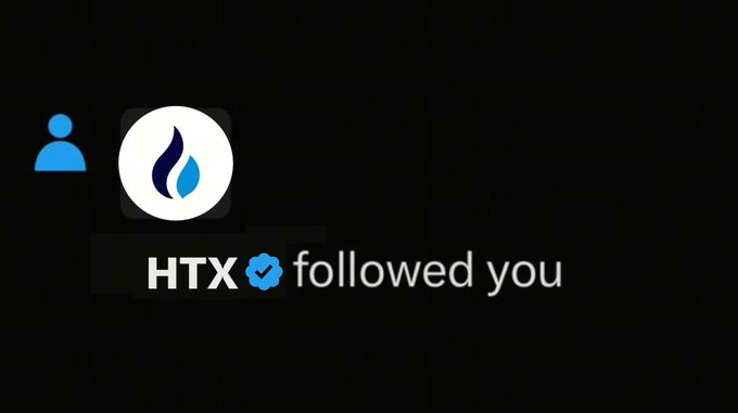 A notification screen displays "HTX ✓ followed you" alongside HTX's blue flame logo, which ties into the accompanying #HTXFollowFriday post promoting community engagement and mutual follows.