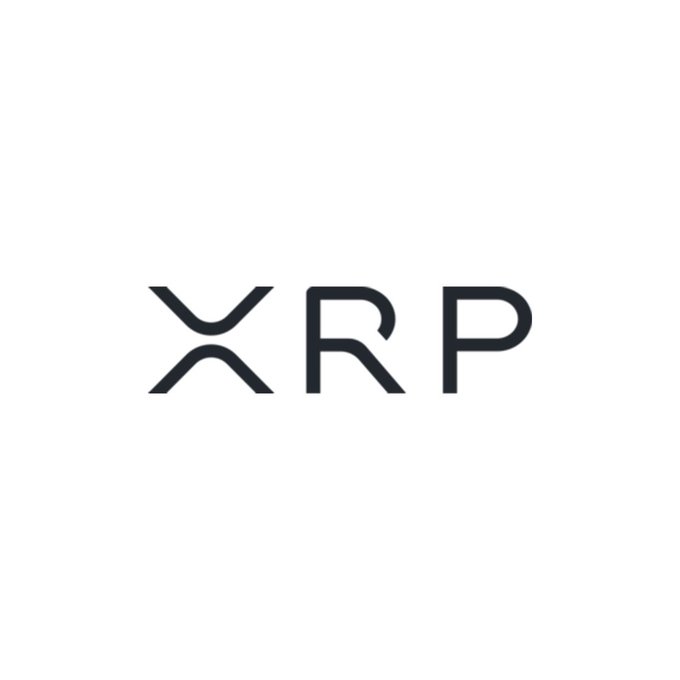 The black 'XRP' logo for the cryptocurrency is centered on a plain white background.
