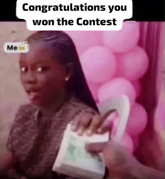 A young girl looks excitedly surprised while holding cash, with the caption "Congratulations you won the Contest" above her, celebrating her 1st place win in the @BitgetWalletAF Video Contest.