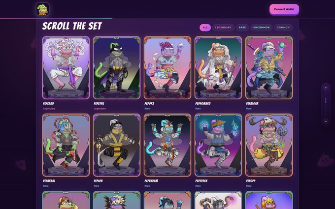 A collection of colorful digital trading cards can be seen on a screen displaying the Pepe Cards by @TheSocialTrauma. The cards are arranged neatly, offering a variety of designs for collectors who want to keep their watchlist up-to-date with the latest trends and characters from classic Pepe meme culture. The post highlights that this particular collection is designed specifically for collectors and traders looking for unique and interesting additions to their collections.
