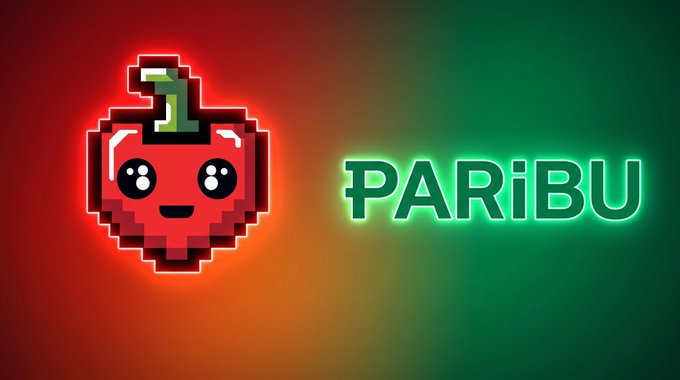 The image displays the Paribu logo, featuring a pixelated red pepper mascot with large eyes next to the green "PARİBU" wordmark, set against a gradient red-and-green background. This visual ties directly to the post's announcement that the $PEPPER token is now available on Paribu via the PEPPER/TRY trading pair for Turkish users.