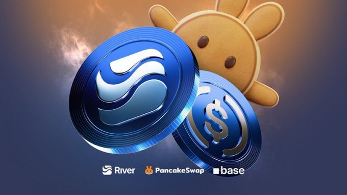 The image features a cartoon rabbit sitting behind two blue coins that are floating in the air. The text "Good afternoon champions @River4fun" is written above the rabbit, while "@quipnetwork is expanding its hybrid compute infrastructure with active".