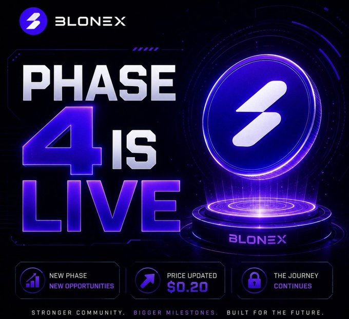 A promotional graphic from Blonex announces "Phase 4 is Live," featuring the company's logo displayed on a glowing platform, with details highlighting a new phase bringing new opportunities, a current price update of $0.20, and a tagline emphasizing that "the journey continues."

The image directly supports the post's message by visually confirming BLON's Phase 4 status and $0.20 price point, reinforcing the author's observation of significant behind-the-scenes progress and the project still having much to unfold.