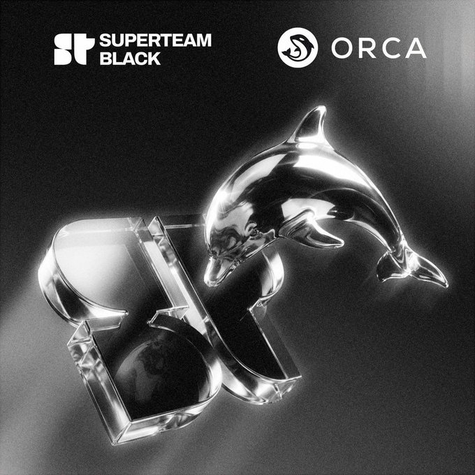 A glass-like dolphin leaps over a transparent "3D" structure in a dark, monochromatic composition, with logos for SUPERTEAM BLACK and ORCA displayed at the top.