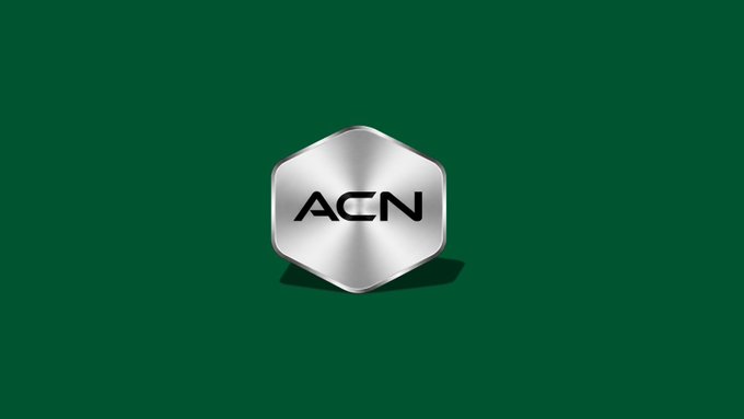 A sleek silver hexagonal badge displaying the text "ACN" is centered on a dark green background, visually representing the ACN brand. The minimalist design emphasizes anticipation for the upcoming MOU announcement teased in the accompanying post.
